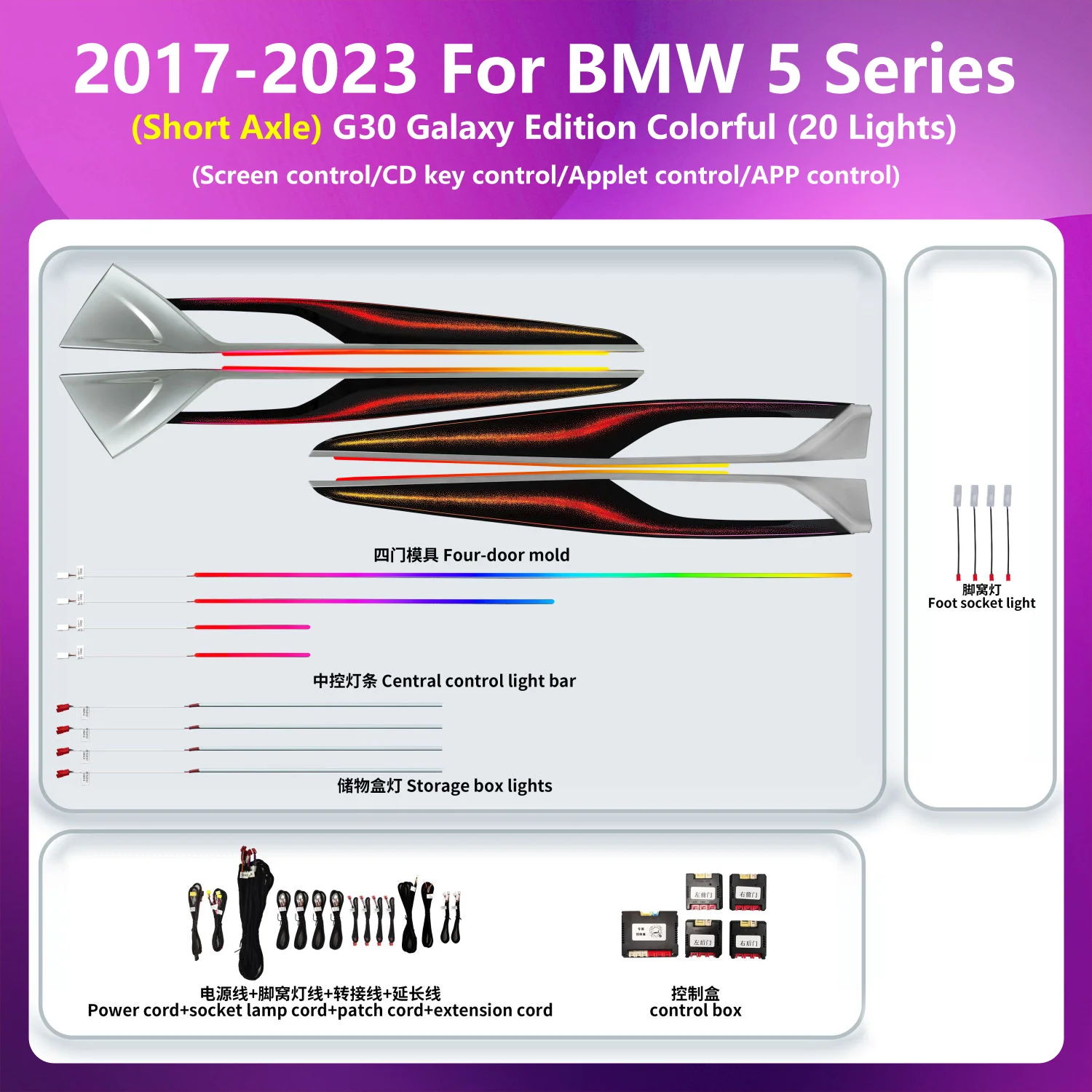 

Динамическая светодиодная подсветка салона автомобиля с изменением цвета, интегрированный комплект для модернизации, разработанный для BMW 5 серии G30 (короткая база)