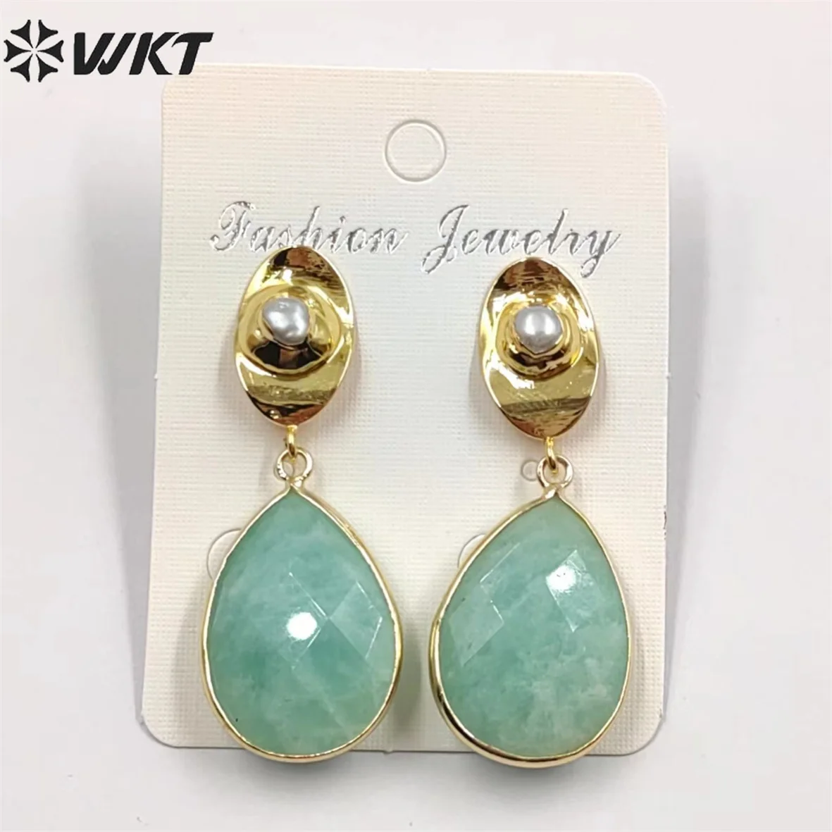 

WKT-E702 WKT 2022 exquisite style fashionable natual gemstone gold-plate earrings wedding gift style jewelry trend party