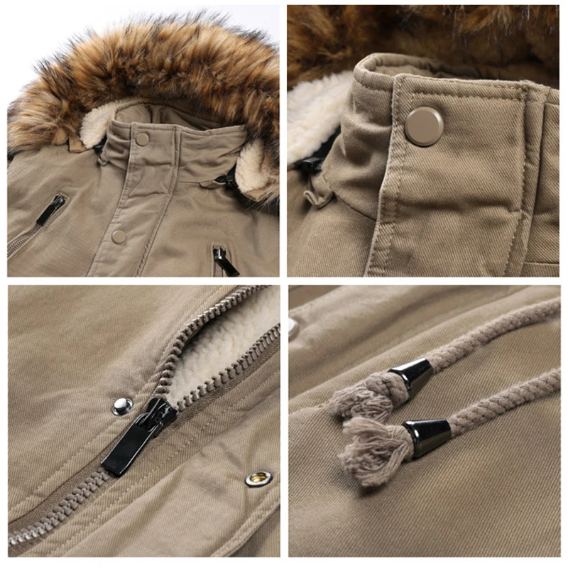 2024 Winter New Mens Warm Fleece Parkas Male Windproof Thick Hooded Fur Collar Parka Jackets Coat Man Solid Fashion Outwear