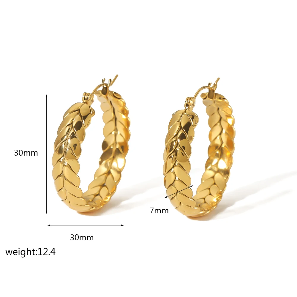 Beliebtes Design Geometrisch Strukturierte Runde Chunky Creolen 18k Vergoldet 316L Edelstahl Weizen-Creolen – Detail 10