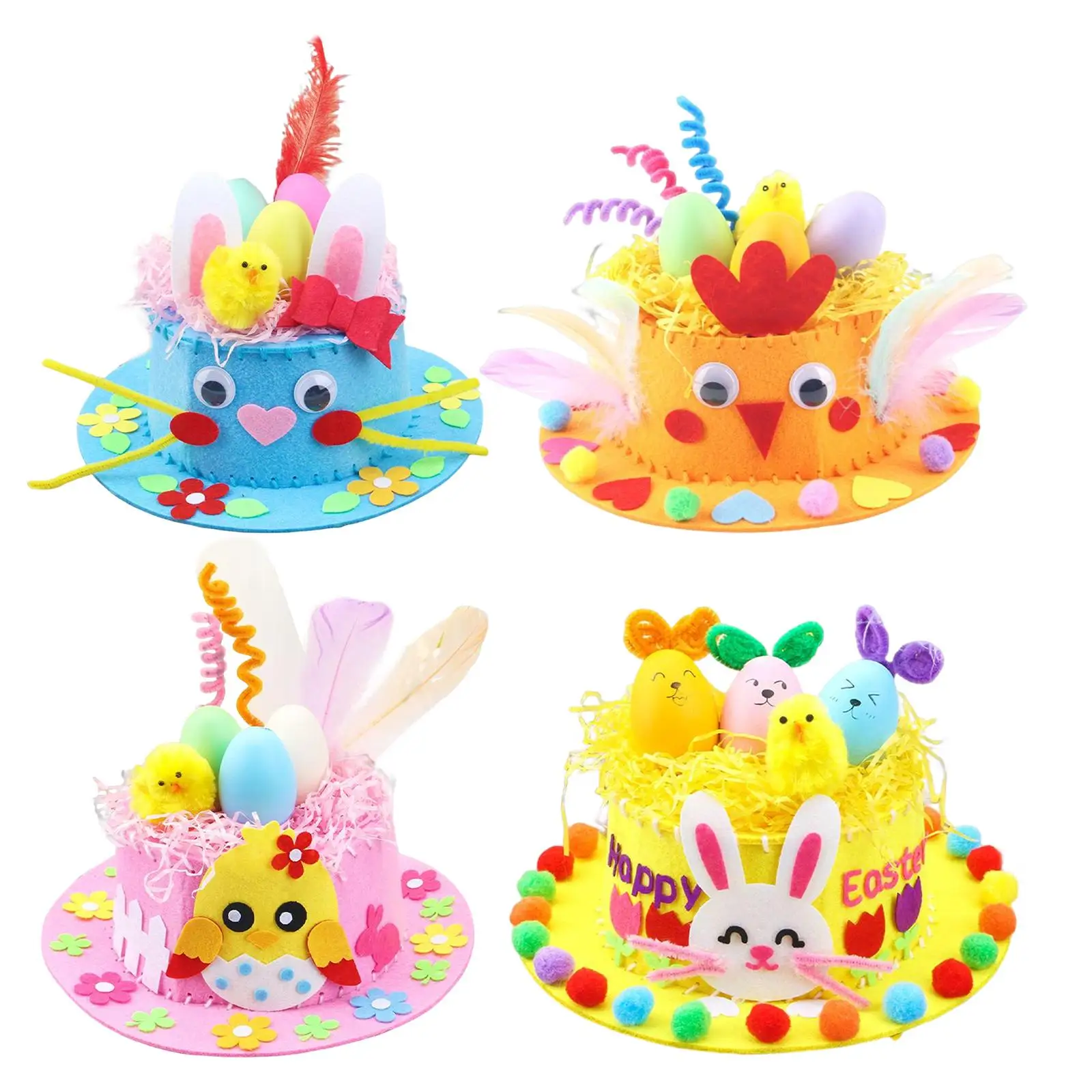 

Children DIY Easter Hat Set Handmade Crafts Easily Decorate and Assemble