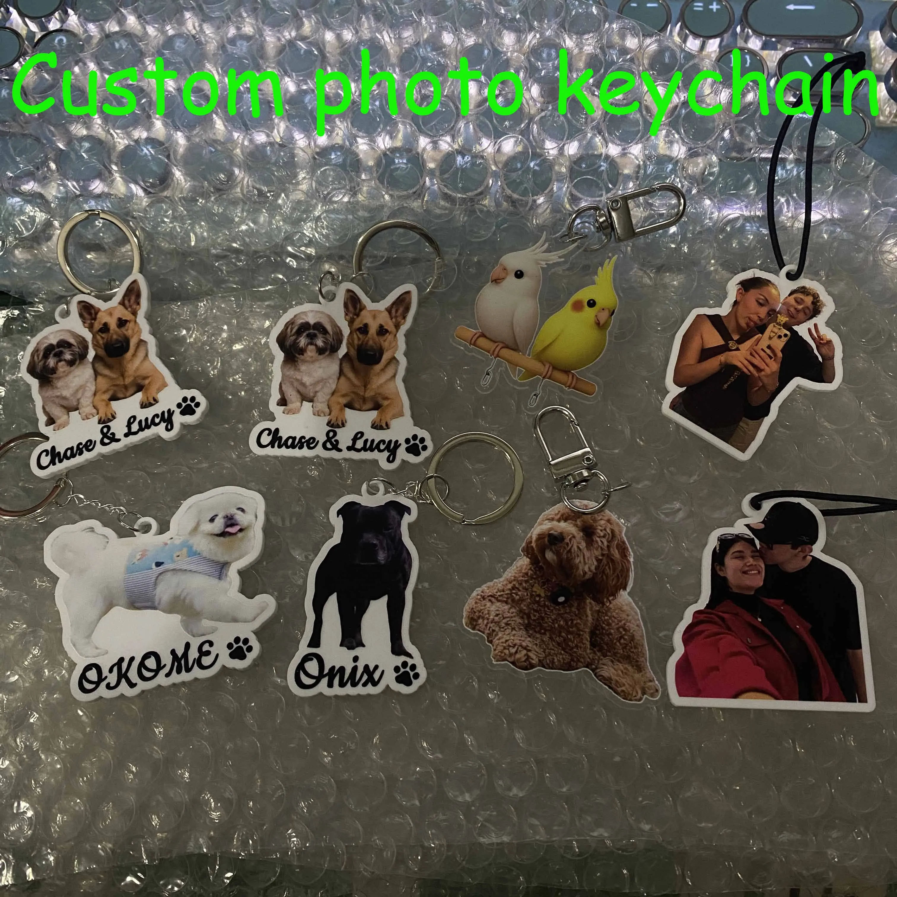 

Cute Custom Photo Logo Acrylic Keychain Animal Dog Pets Cartoon Picture Personalized kawaii Bag Charm Lanyard Christmas Gifts