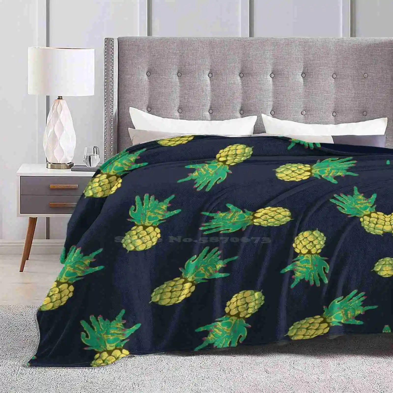 Zombie New Print Novelty Fashion Soft Warm Blanket Zombie Pineapple Fruit Blue Yellow Dead Scary Tropical Tropicalfruit