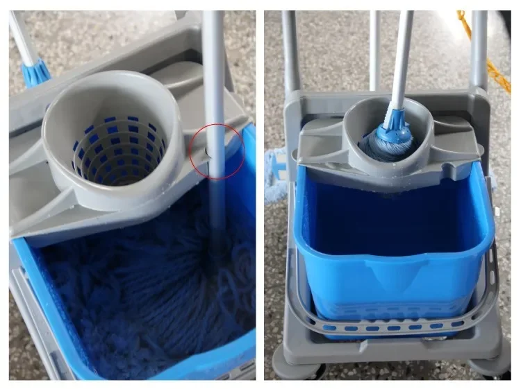 Carrello per schiacciare il secchio rotondo per pulizia mini muti-task in plastica professionale personalizzato da 25 litri