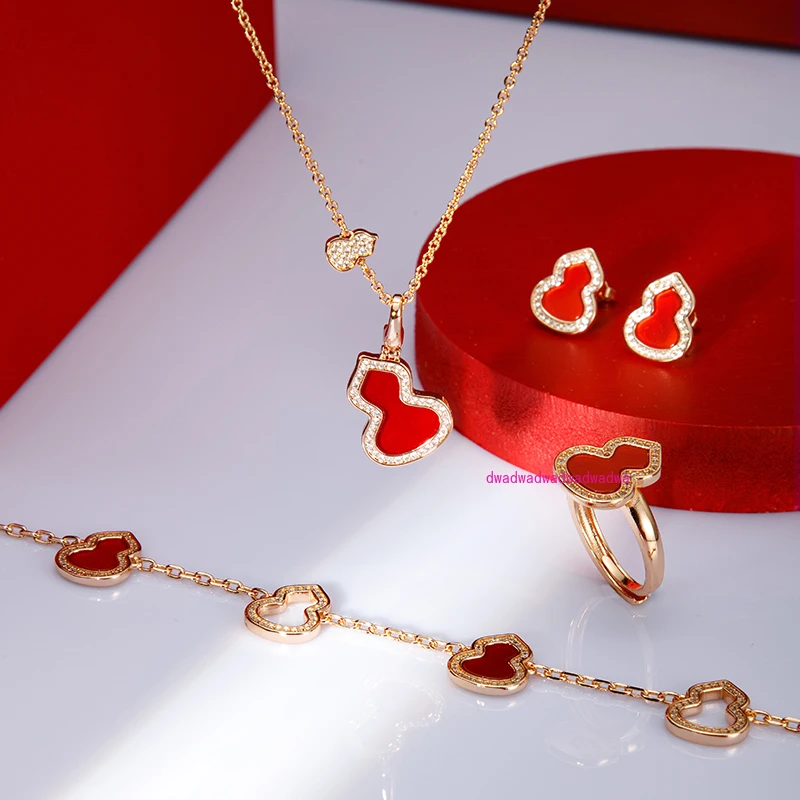 gourd necklace female carnelian delicate 18K gold plated design pendant with diamond clavicle chain to send girlfriend