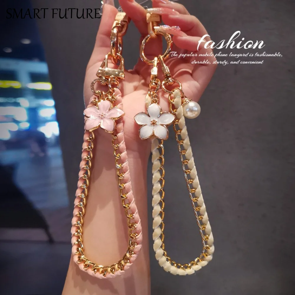 

Flower Pendant Mobile Phone Strap Metal Chain Anti Loss Cell Phone Chain Pearl Handheld Mobile Phone Lanyard Women/Lady/Girl