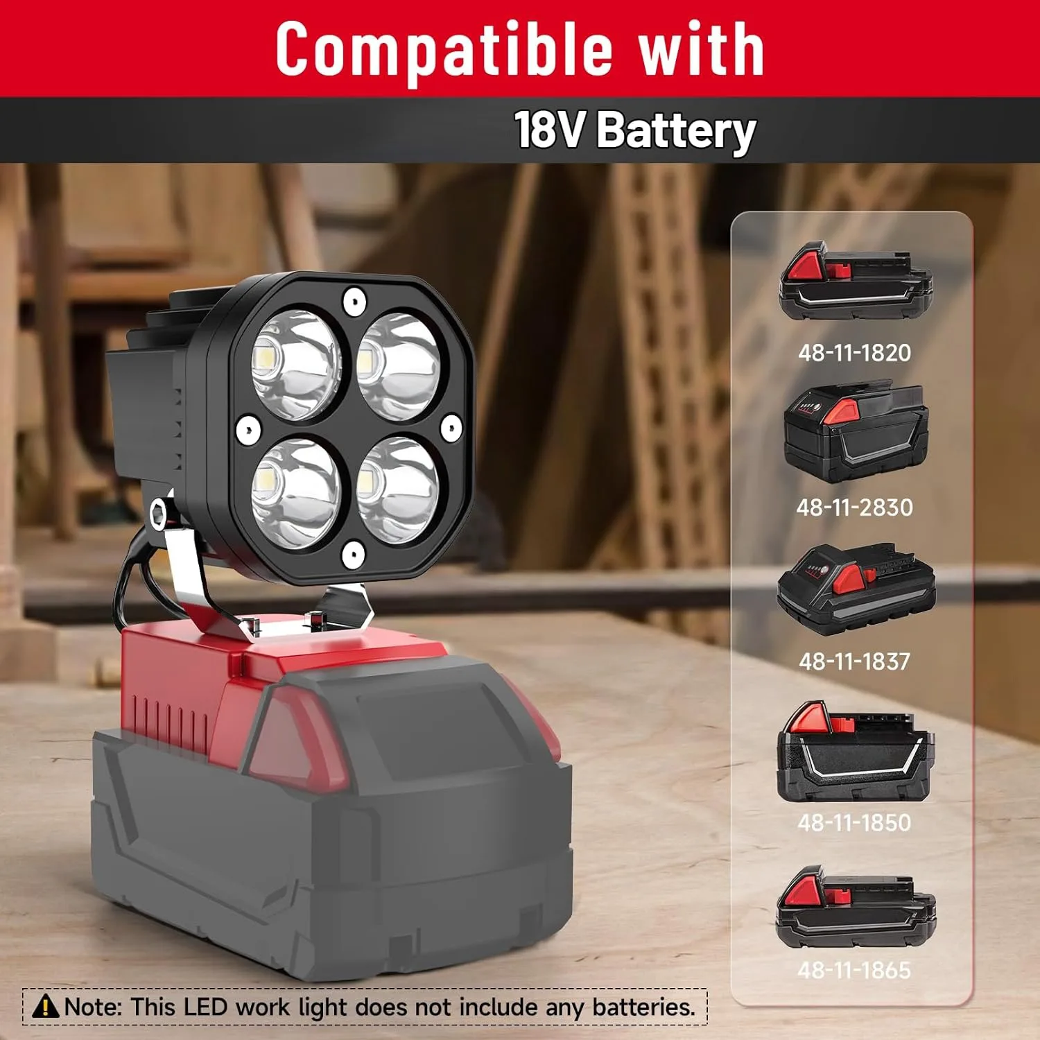 LED Work Light for Milwaukee M18 18V Battery, 40W 6000LM Flashlight, LED Flood Light, 18V Battery Cordless Work Light