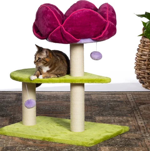 

Cute Kitty Power Paws Flower Tree Tower Condo With Scratching Post Hammock Flower Perch And Interactive Ball For Indoor Cats