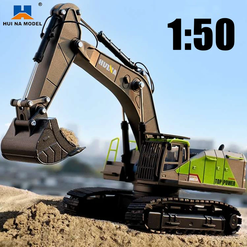 1:50 Huina 1721 Excavator Toy Vehicles Alloy Diecasts Crawler Children Boys Simulation Fall-Resistant Engineering Vehicle Machin