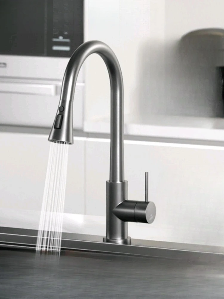 

304 stainless steel, rotating, pulling, telescopic, three-function, splash-proof faucet