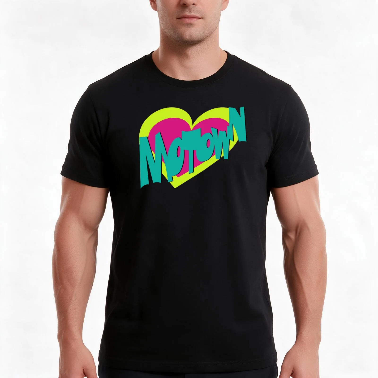 Motown heart T-Shirt, Summer Casual Cotton Tee, Oversized Streetwear Tops, Vintage Graphic Print, Loose Fit Short Sleeve