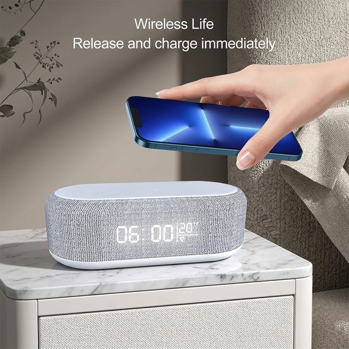 Multi-Functional Clock 15W Wireless Charging Bedroom Night Light Desktop Alarm Clock Thermometer for Pad Phone Fast Charger Dock