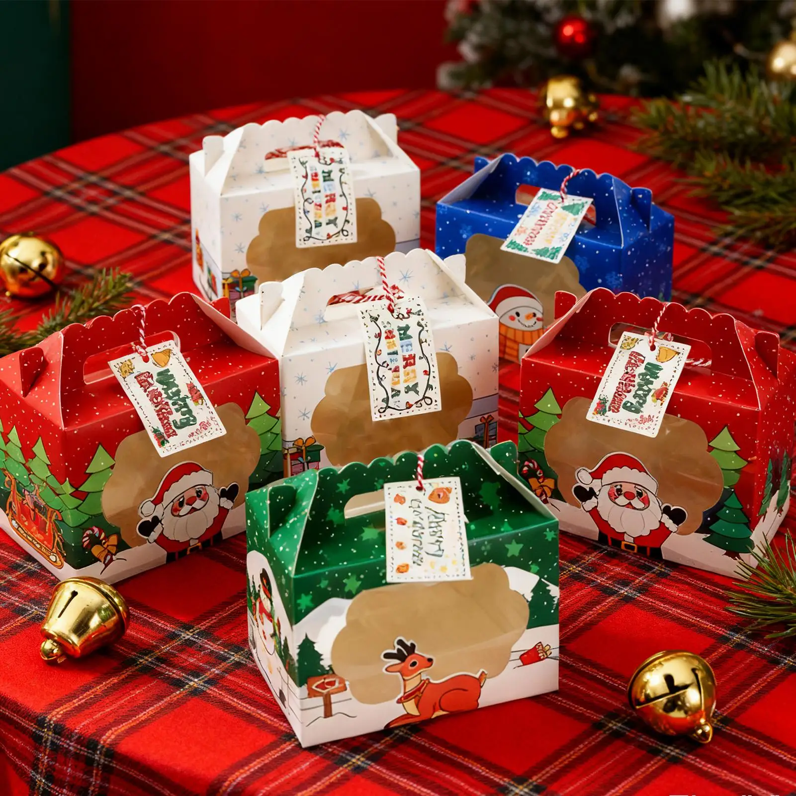 

Christmas Goodie Boxes 24 Pieces Reusable Holiday Storage Containers Christmas Bakery Treat Box With Window For Pastries