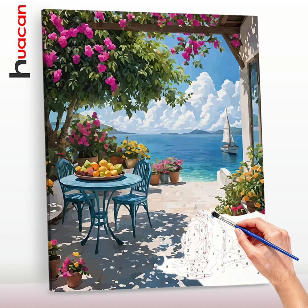 Huacan Drawing By Numbers Landscape Canvases For Paint Sea Decorative Paintings Handmade Gift﻿﻿﻿
