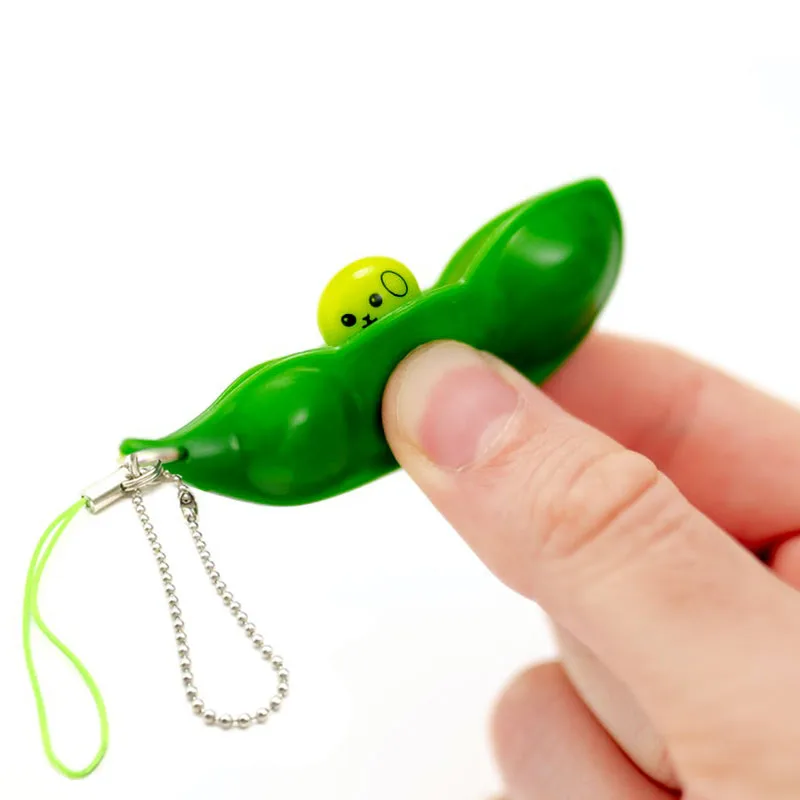 2PCS Fidget Toys Squeeze Pea Beans Keychain ADHD Decompression Toy Novelty Gifts Adults Children Juguetes Antiestrés Autismo