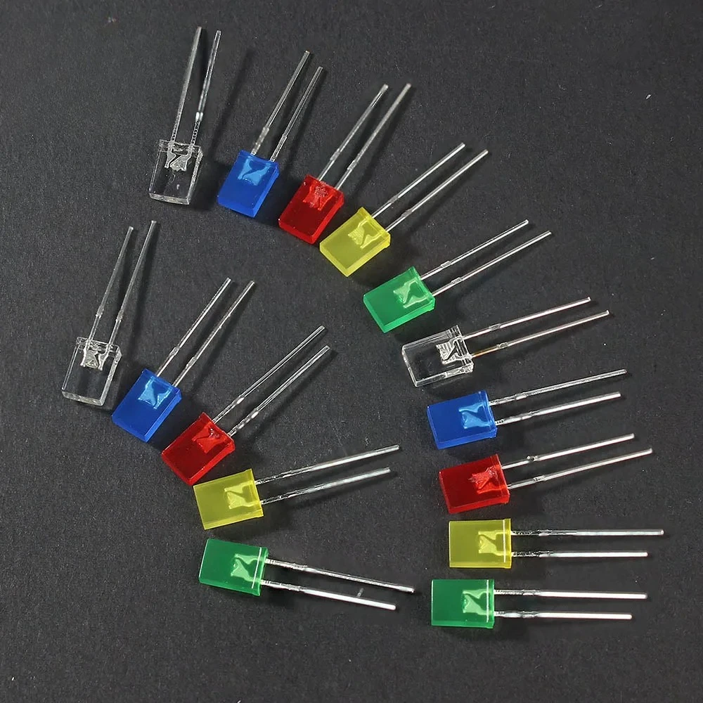 100PCS 2x5x7mm Square LED Diode Kit Red/Yellow/Green/Blue/White 5 Colors Light-emitting 2*5*7mm Diode Kit for DIY Electronic