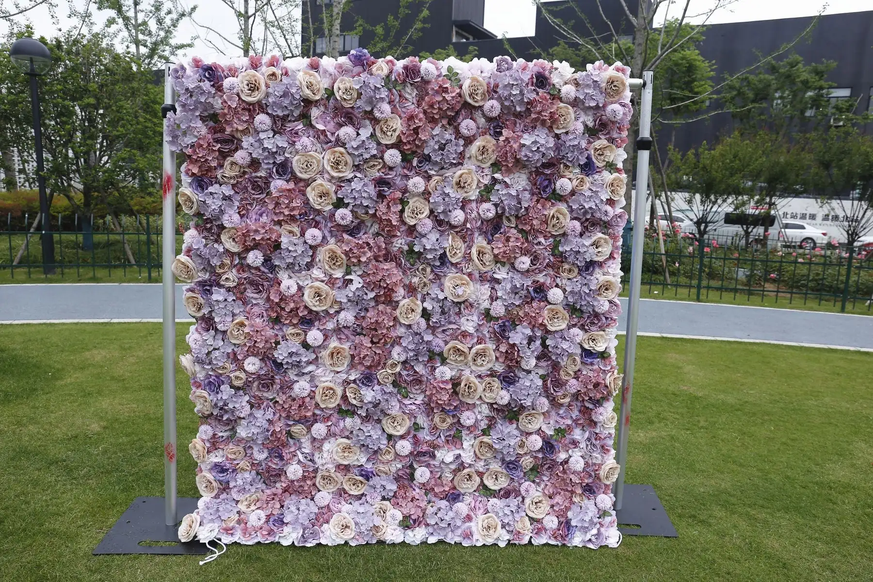 

Royal Series Luxury 3D purple Hydrangea Champagne Rose Wedding Background wall Phalaenopsis Peony fabric wall party event