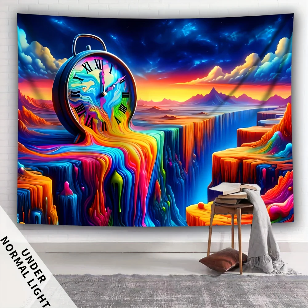 VIKAMA Surreal Melting Clock Tapestry Trippy Rainbow Canyon Wall Hanging Psychedelic Aesthetic Backdrop for Bedroom Dorm Decor