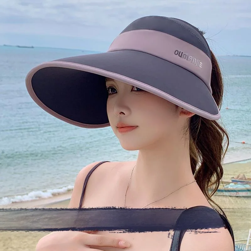 

Women's Double-Sided Ice Silk Sun Hat Summer Large Brim UV Protection Fisherman Cap Wide Head Circumference Sunshade Duckbill...