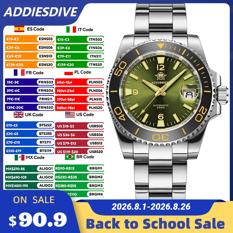 Musical Instrument Japan - ADDIESDIVE NOUVEAU AD2505 Japon 8215 Montre