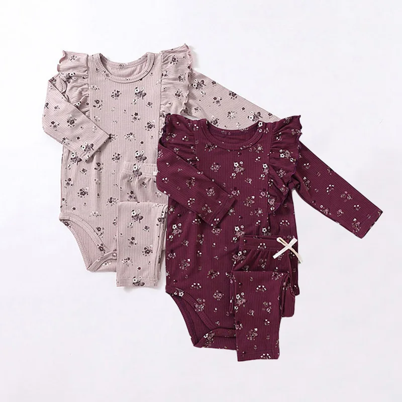 Infant Baby Girls Clothes Suit Foral Cotton Romper + Pants Spring Autumn Toddler Baby Girls Clothing Set