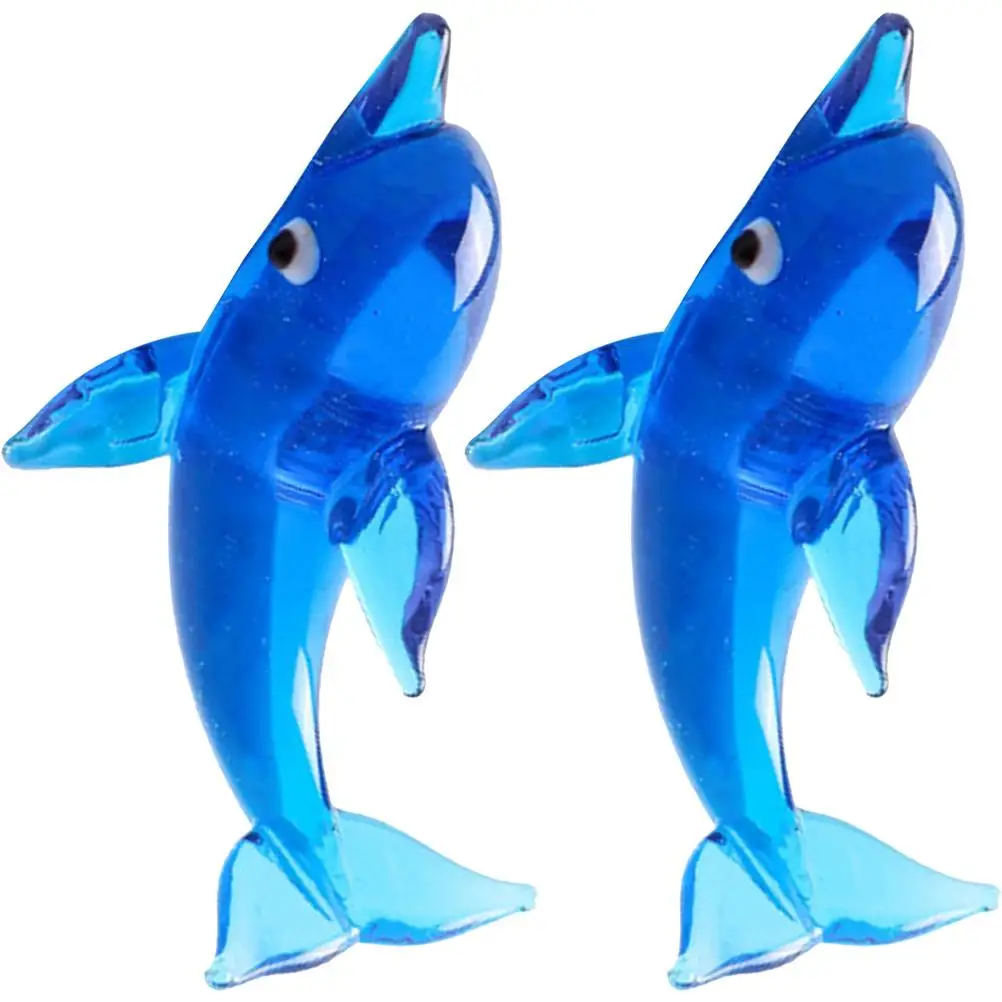 

Dolphin Figurines Small Little Ornament Home Decor Blown Glass Decorations Blue
