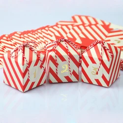 24PCS Red white Stripe paper gift christmas candy box party supplies