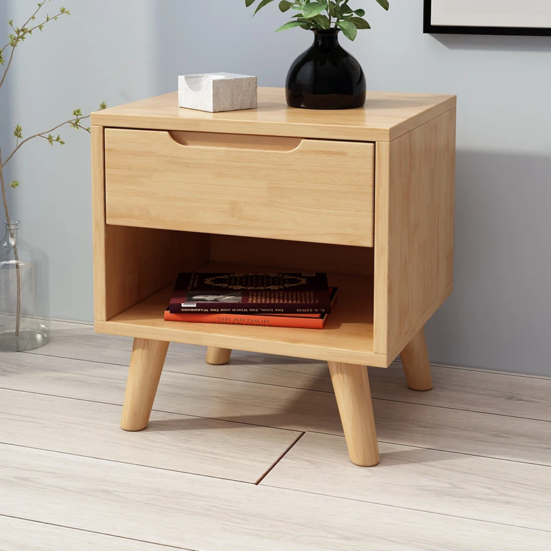 

Simple modern bedroom solid wood bedside cabinet Simple small unit bedroom bedside cabinet Raw wood small cabinet Floor to