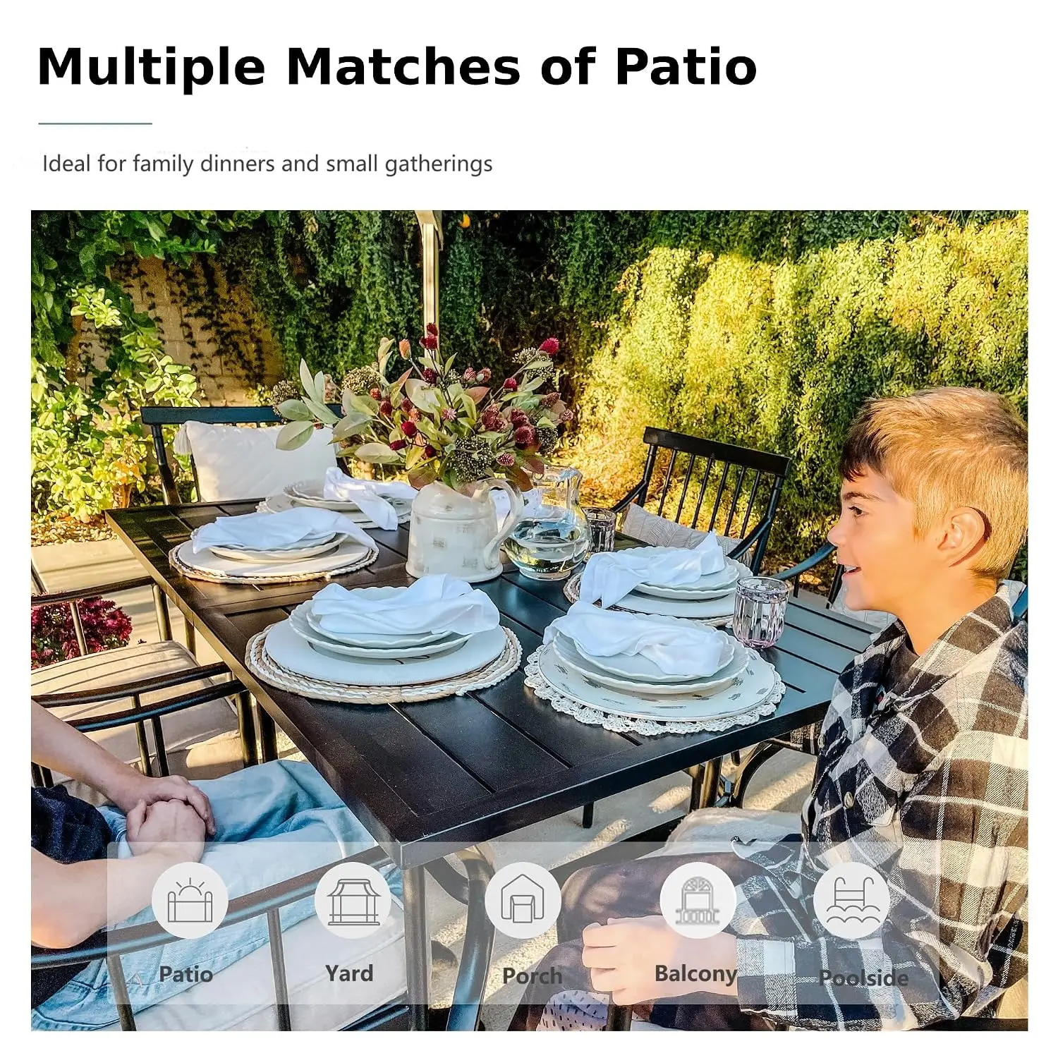 Outdoor Dining Set for 6 with Blue Umbrella, Customized