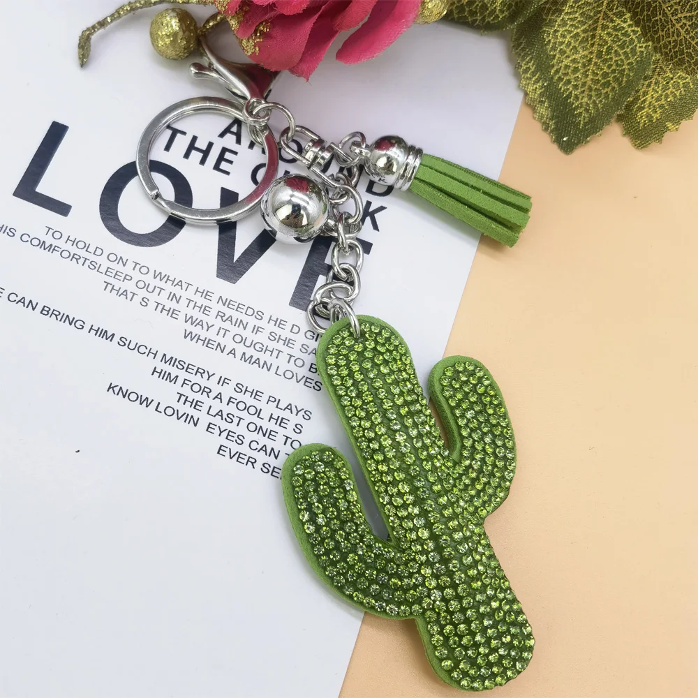 Fashion Creative Cactus Crystal Rhinestone Keyrings Key Chains Rings Holder Purse Bag For Car Lovely Keychains