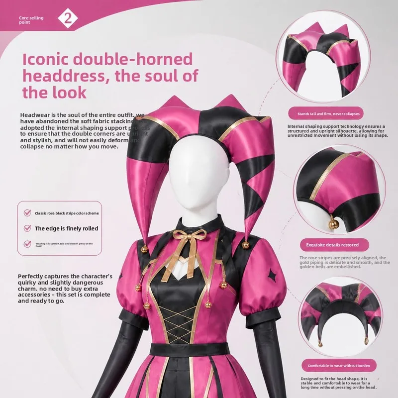 QICHE Roze Clown Halloween Rollenspelkostuum Volledige Set Mode Podiumoptreden Outfit Carnaval Feestkleding