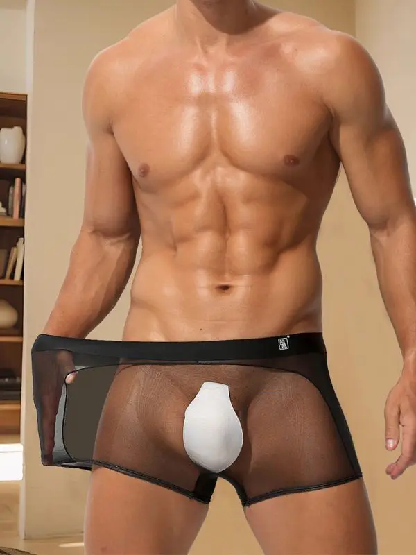 Sexy Sheer Men Elastic Underwears Sports Sexy See Through Ultra Thin Shorts Briefs