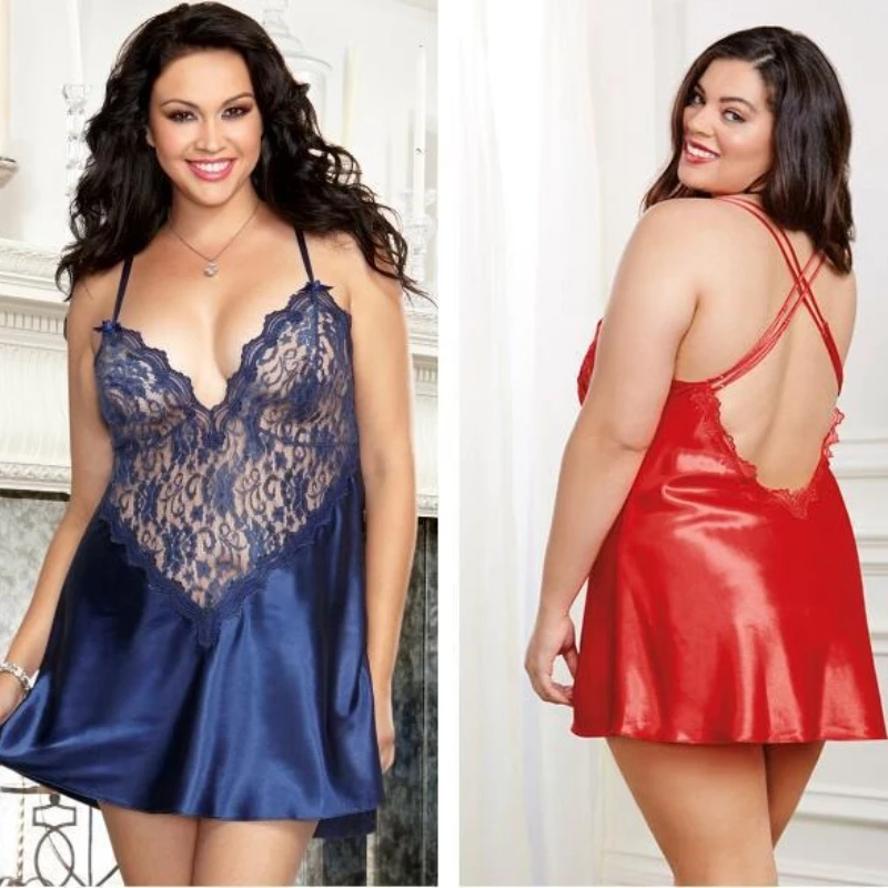 

Sexy Sleepwear Skirt Sexy Lingerie Lace Backless Plus-size Women's Sleep Skirt Underwear Set of 2 Pieces Woman Night Dress