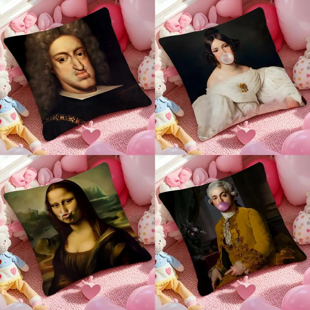 European Fun Figures Painting Cushion Cover Plush Fabric Soft Double Sided Print Home Sofa High Quality Cushion