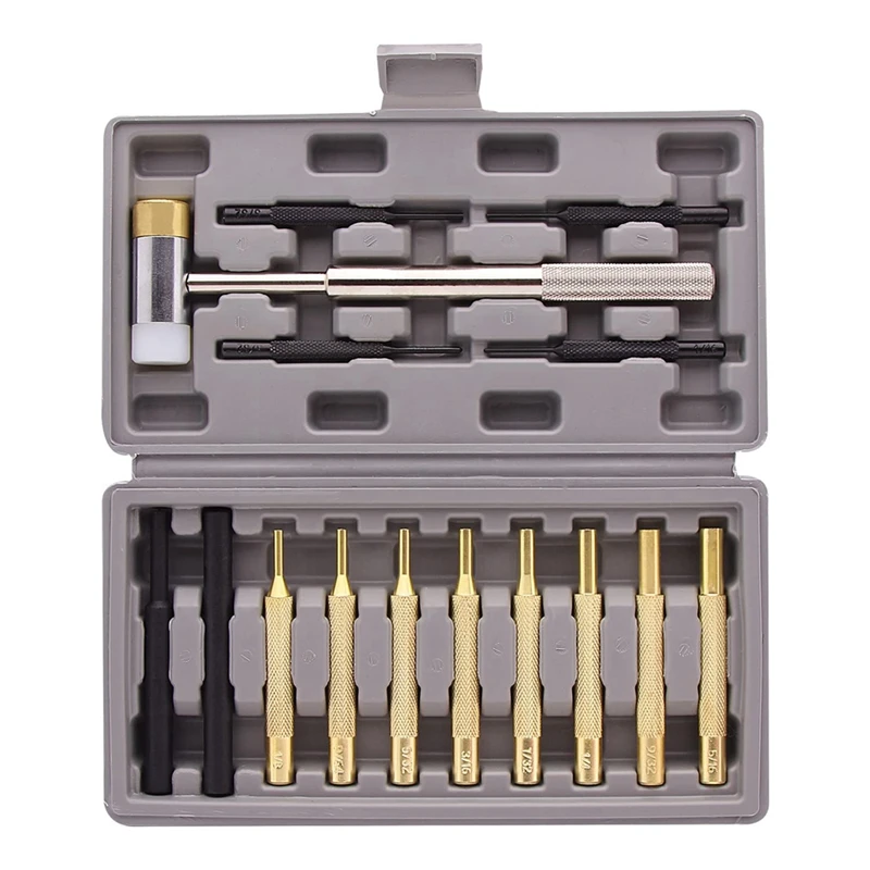 

Professional Roll Pin Punch Set & Hammer Replacement With Brass, Steel, Plastic Punches And Interchangeable Hammer Head