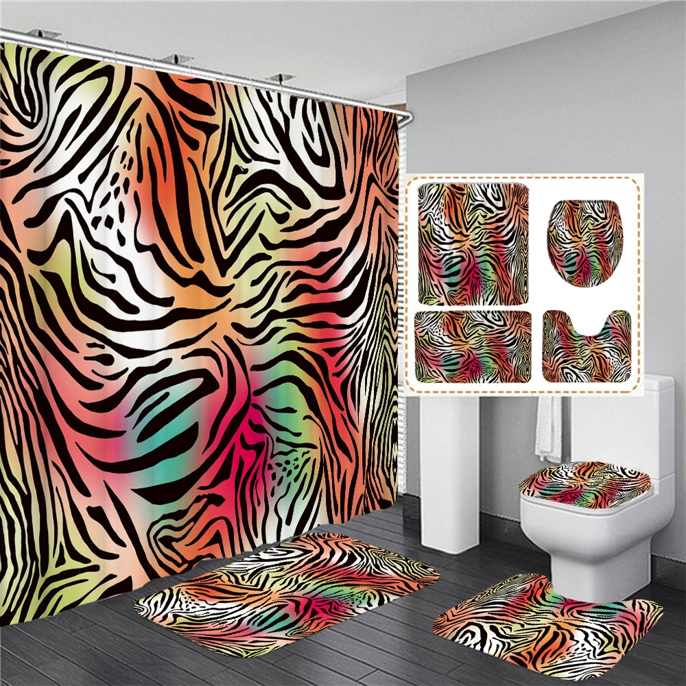 3D Printing Sexy Leopard Pattern Shower Curtain Set Character Floor Cushion Toilet Cover Set Modern Bathroom Curtain Home Decor