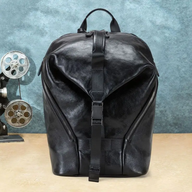 Large capacity men's genuine leather backpack , high-end business commuting computer backpack multifunctional leisure travel bag