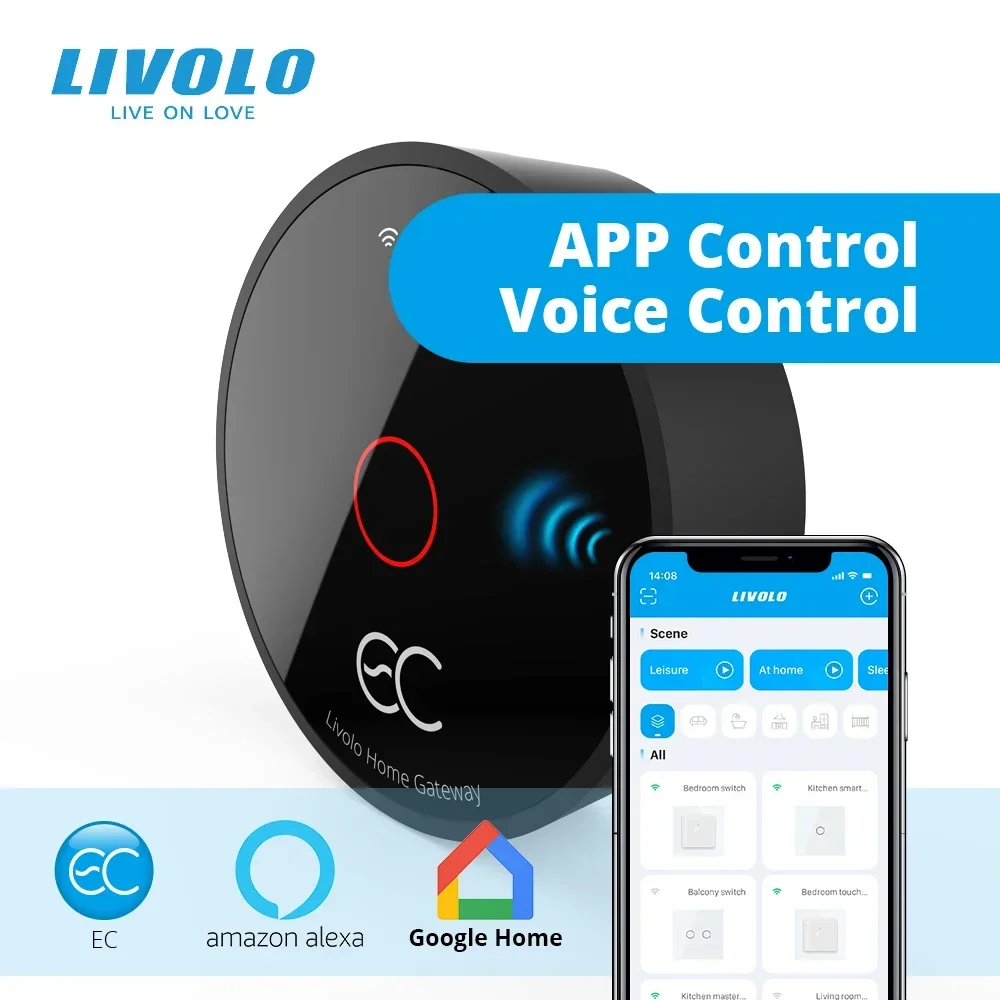 LIVOLO EC Smart Gateway,Wired/Wireless Smart Hub,APP/Google Home /Alexa/Alice Connection Bridge,Movable Width Range