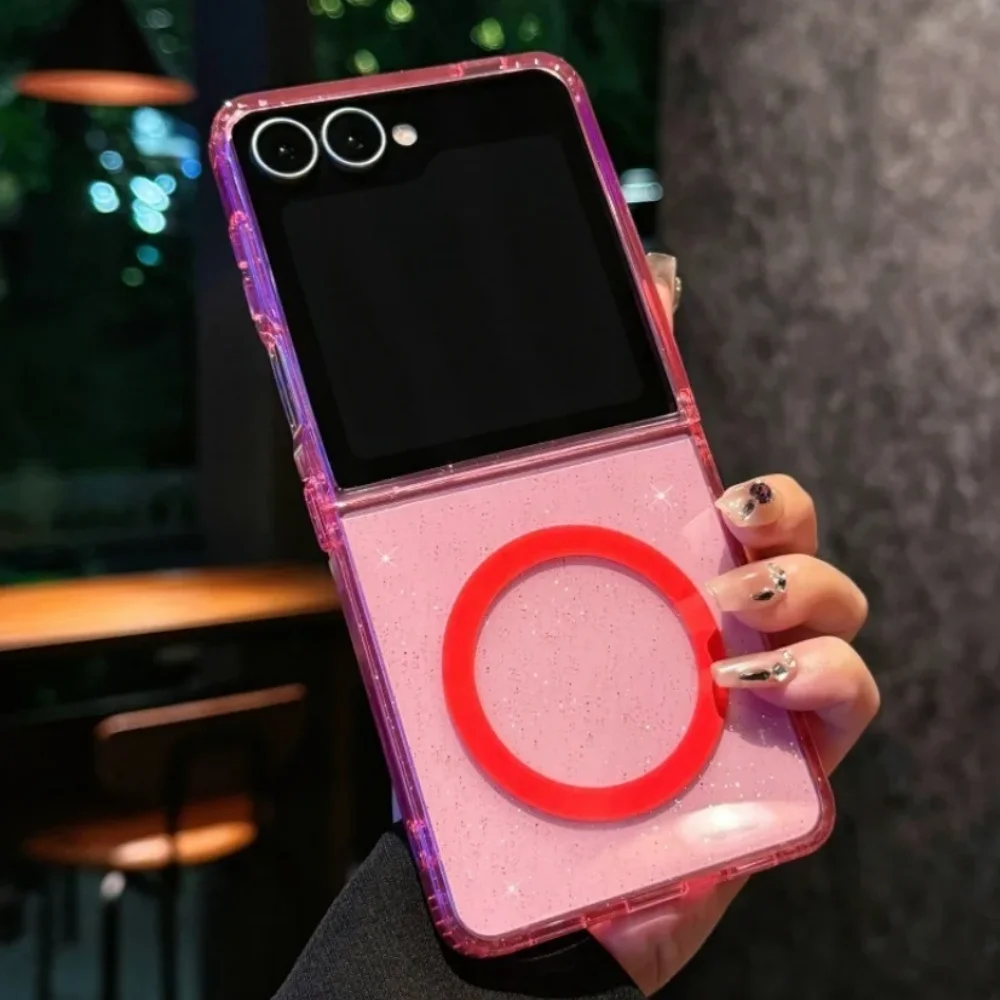 Funda Z Flip 7 con purpurina transparente de carga inalámbrica Magsafe Funda para Samsung Galaxy Z Flip 7 6 5 4 3 Funda transparente Flip7fe