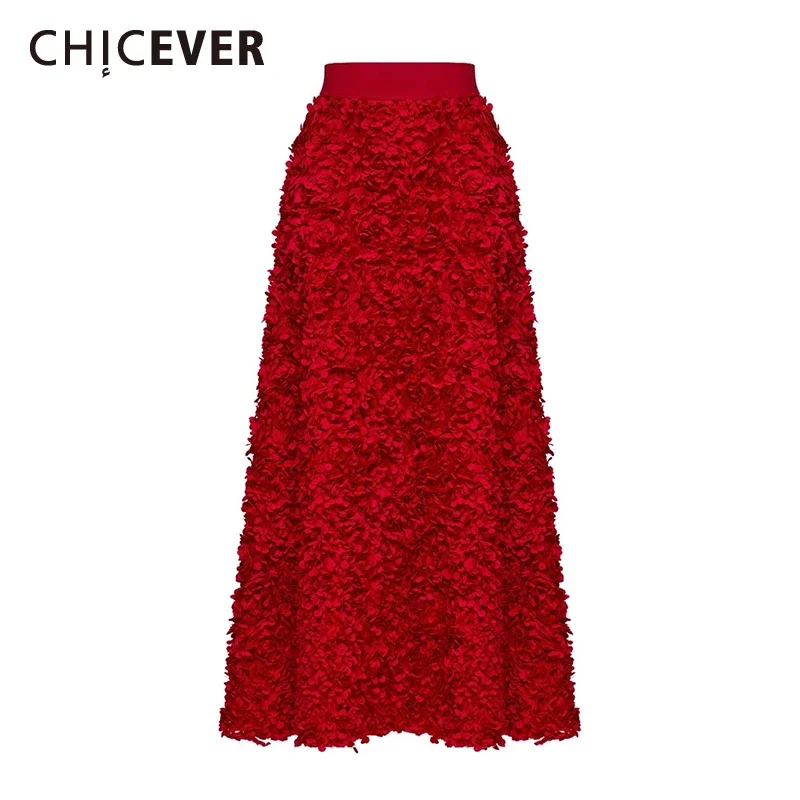 CHICEVER Elegant Patchwork 3D Petal Skirts for Women High Wiast Spliced Elastic Temperament Fashion A Line Skirt Female Clothing