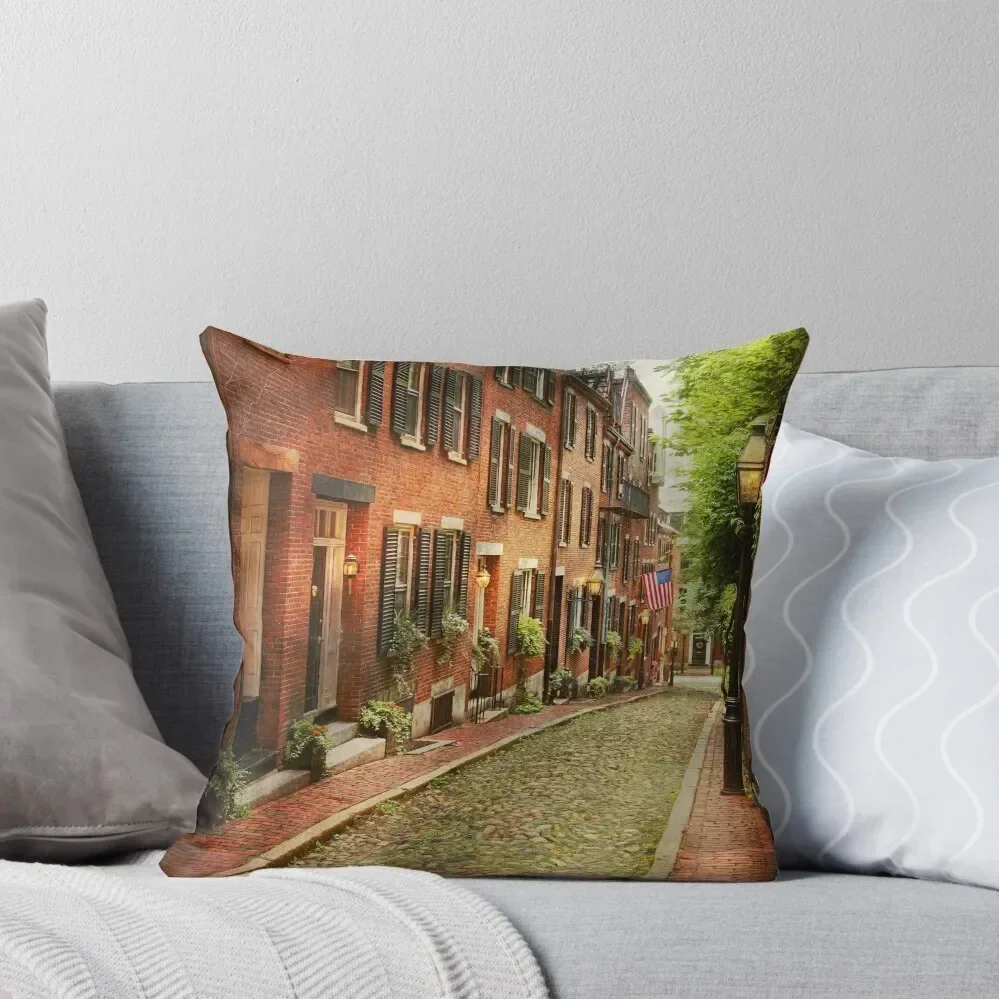 

City - Boston MA - Acorn Street Throw Pillow Cushion Cover Luxury Decorative pillowcase Luxury Cushion Cover Sofa Cushion pillow