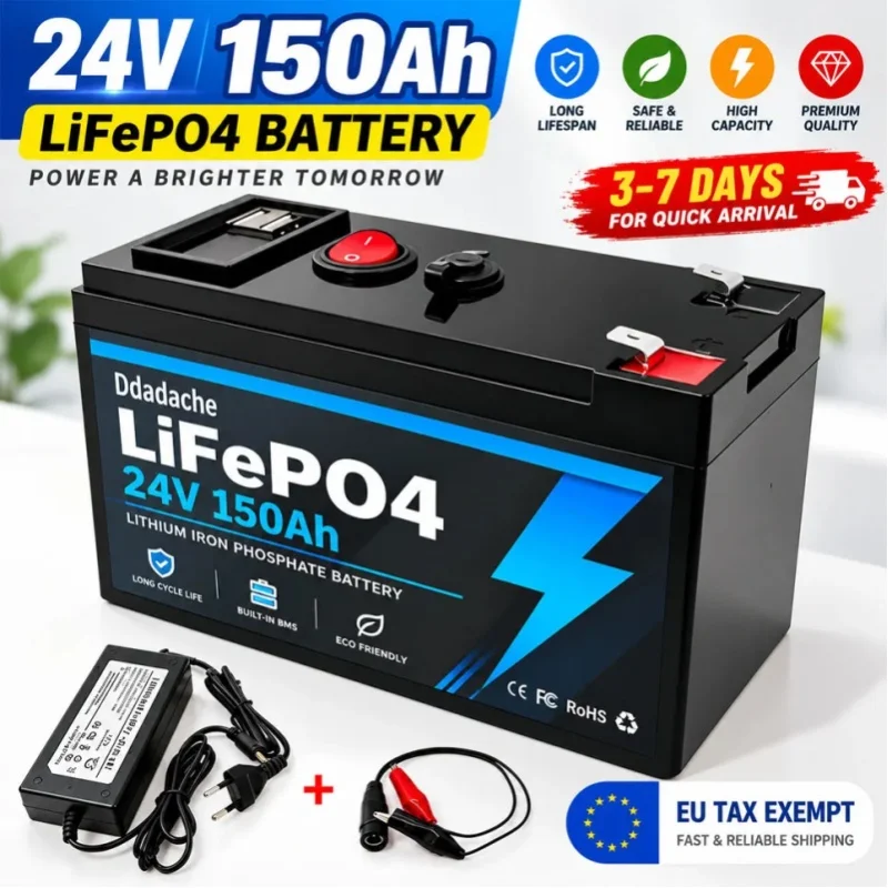 EU-Lager 24V 150Ah LiFePO4-Batterie, 4000+ Tiefzyklus Wiederaufladbare Lithium-Batterie für Solar- und Windenergie, Beleuchtung, Elektrofahrzeuge, kleine USV