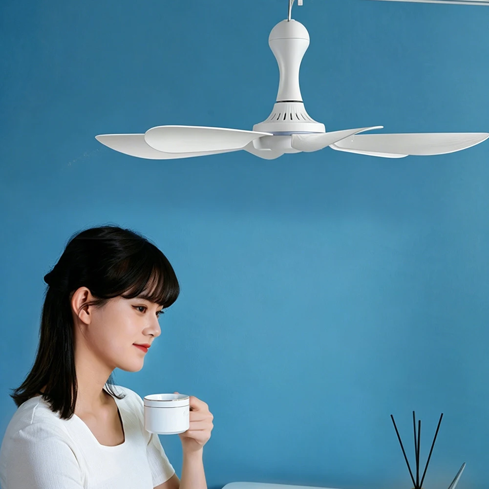 6-Blade USB Ceiling Fan with Remote Control 4 Settings for Camping Tent Dorm Room Travel Lightweight White Fan