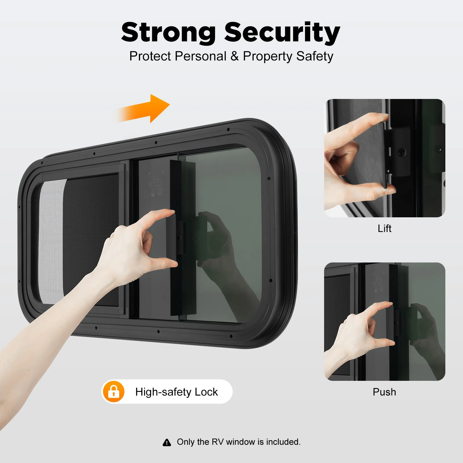 Fenêtre RV de qualité supérieure, cadre en aluminium Durable, 25% teinte, verre trempé, verrouillage de haute sécurité, conception de Ventilation coulissante