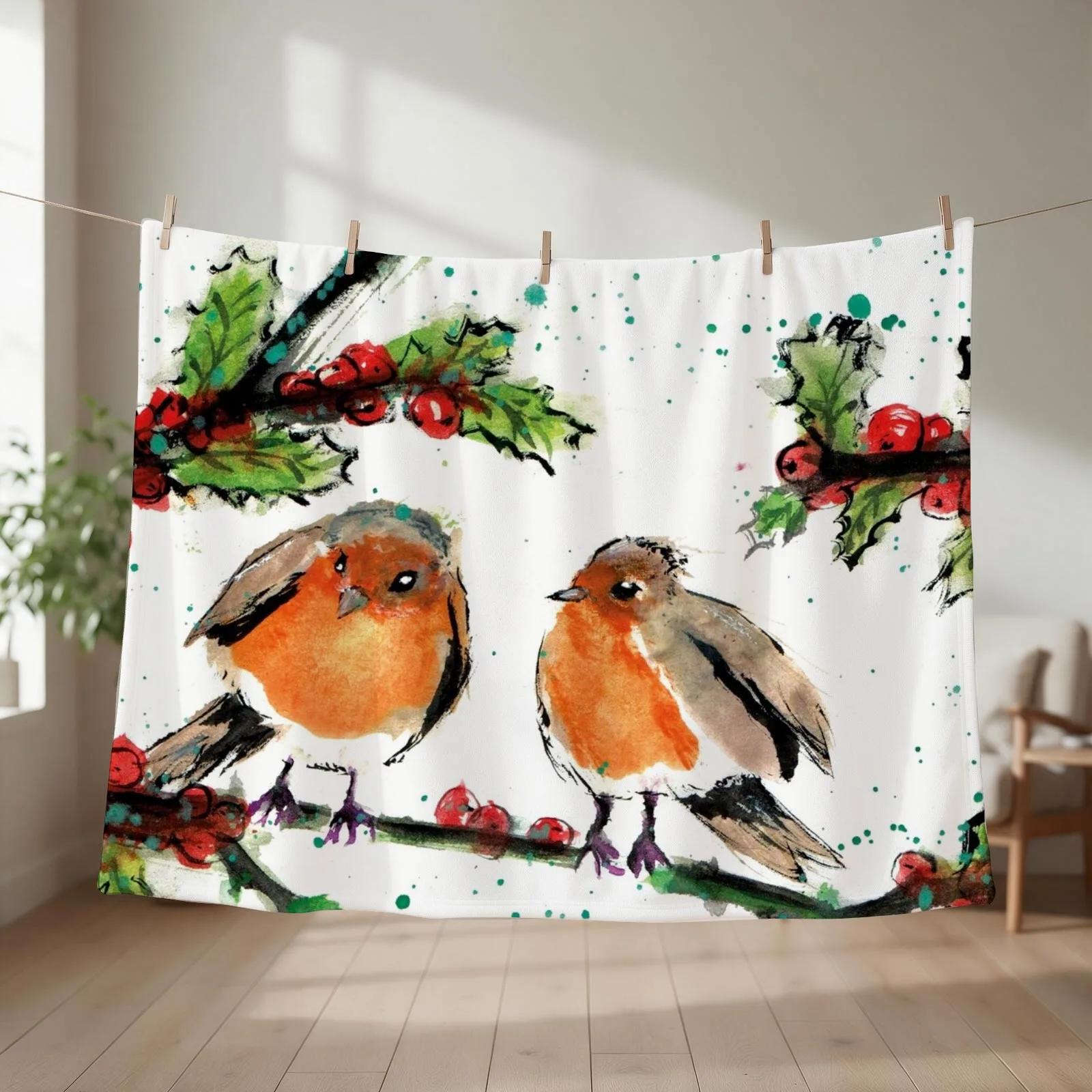 The Christmas Robins Throw Blanket Softest Soft Beds Heavy Travel Blankets