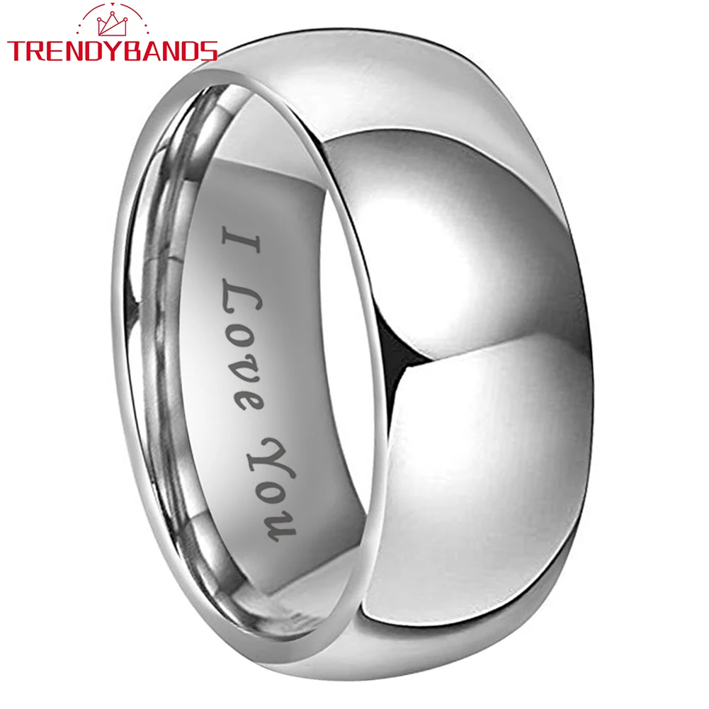 Trendyband Tungsten Carbide Wedding Band Engagement Couple\'s Jewelry 4mm 5mm 6mm 7mm 8mm 10mm I Love You Engraved Ring