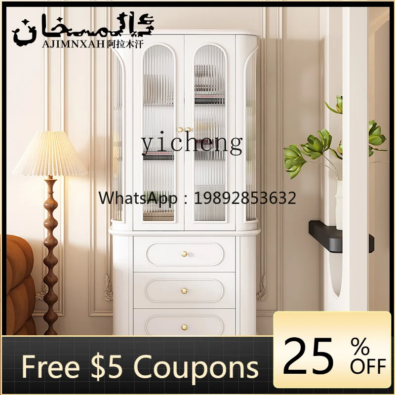 

GZ French solid wood wine cabinet medieval kitchen cabinet light luxury cream style display living room high cabinet home