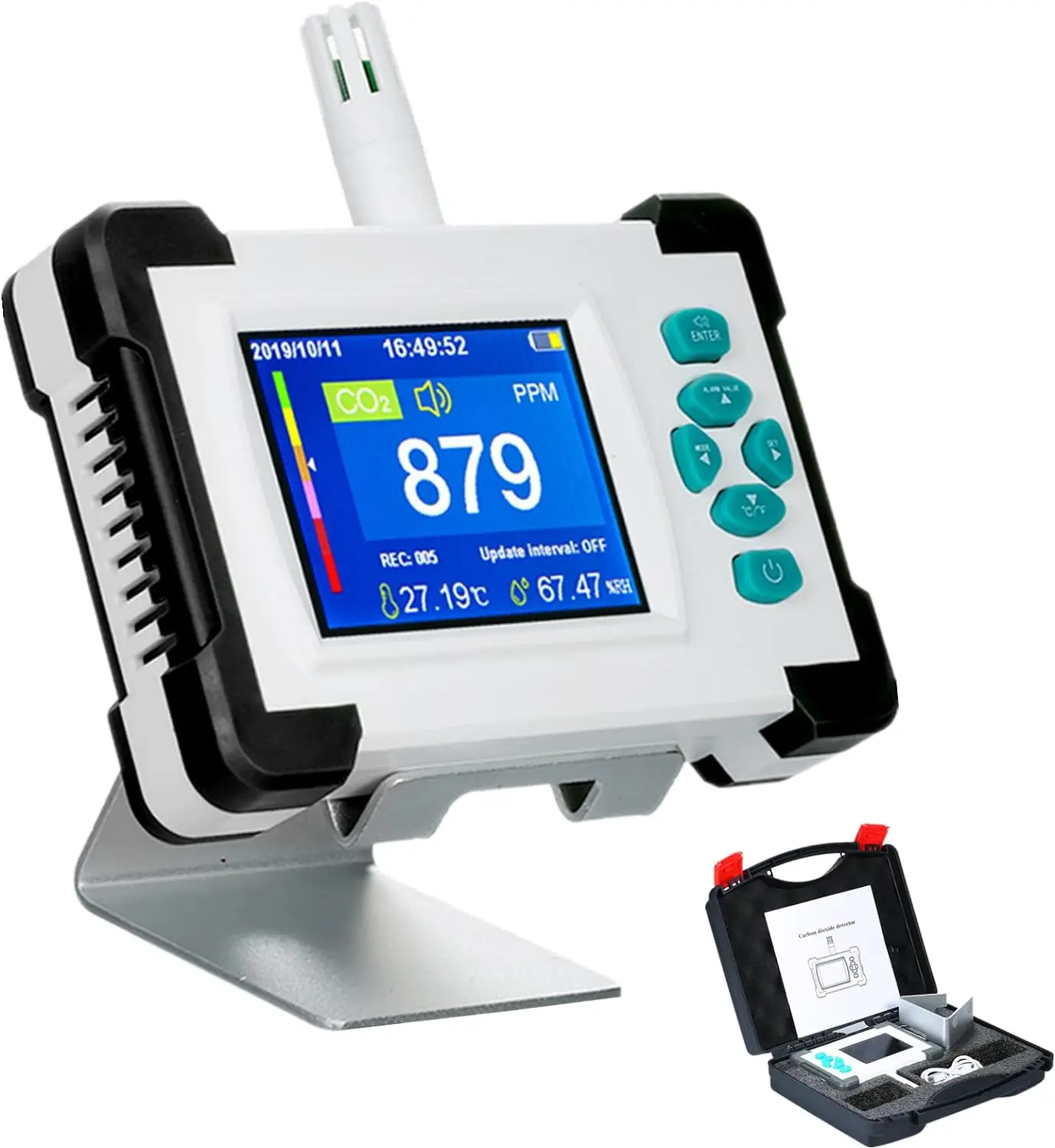 Imagem -02 - Monitor Portátil da Qualidade do ar Analisador do Gás Co2 Monitor Detector das Vendas Hcho Pm2.5 Tvoc Aqi Umidade Poeira Medidor de Partículas