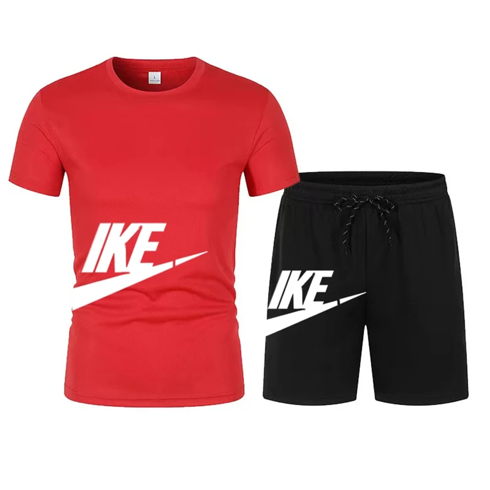 Men\'s suit new printed breathable short sleeved T-shirt and sports shorts, casual wear, running clothes, summer brand