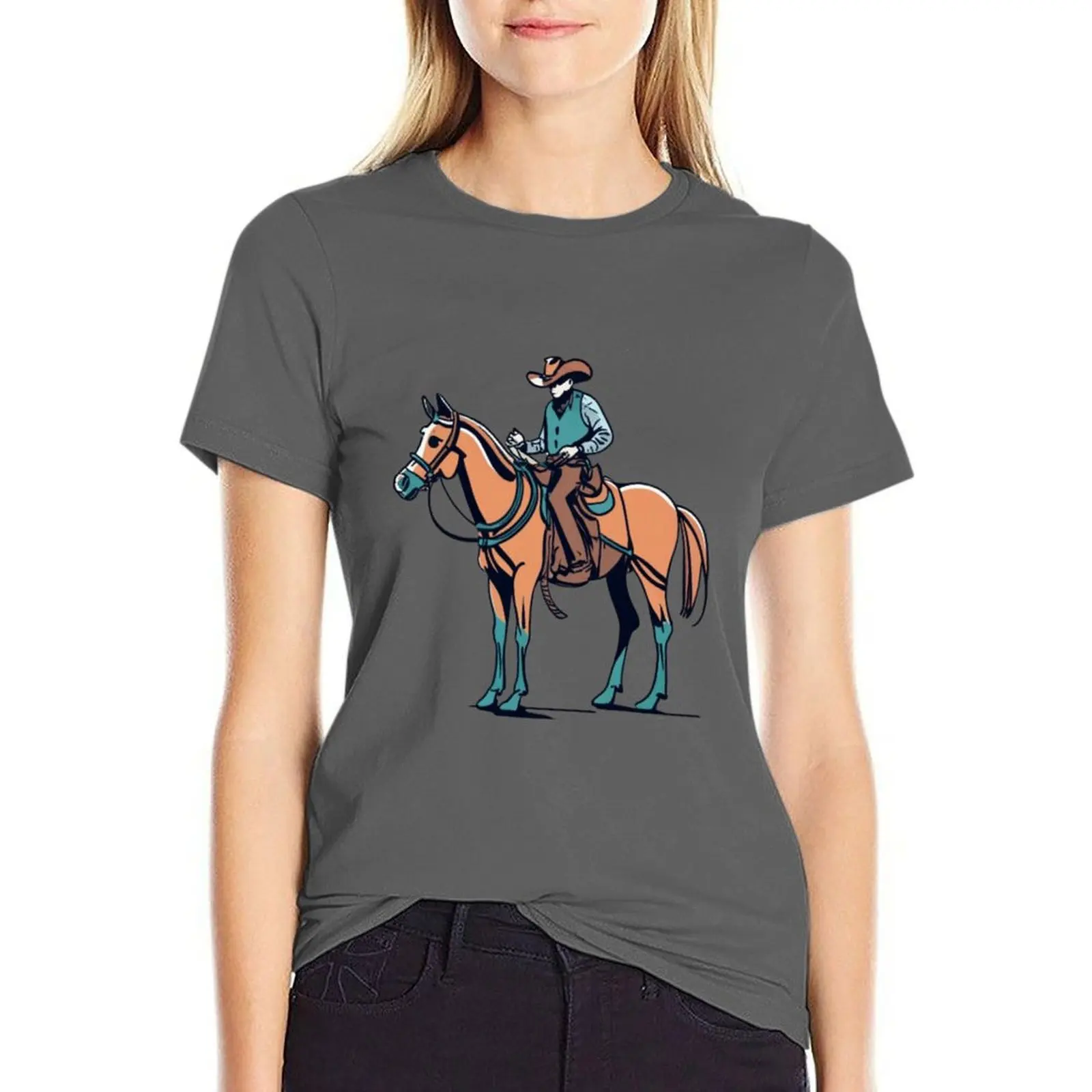 

Minimalist Cowboy Riding a Horse Art T-shirt hippie clothes funny rock and roll t shirts for Women